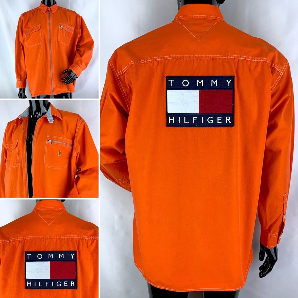 😮💸 VTG Tommy Hilfiger orange shirt jacket